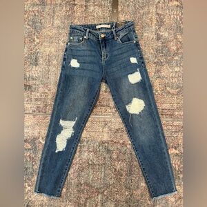Tractr Dark Blue Distressed Skinny Jeans